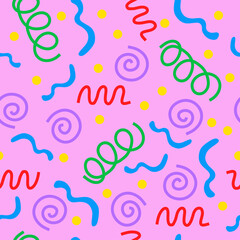 Geometric seamless pattern with colorful circles and spirals.