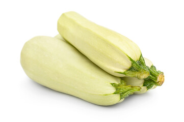 Pile of ripe zucchini on a white.