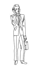 Businessman is talking on the phone, line art