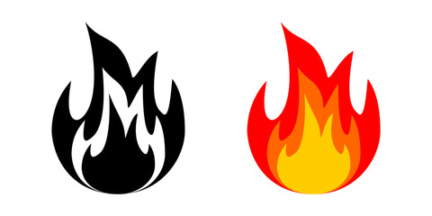 Set fire flame color and monochrome on white background flat vector icon design.