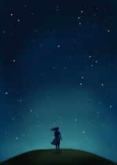 Fototapeta na wymiar silhouette of woman on the night sky 