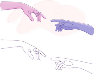 Line Art Hand Creation of Adam, vector illustration