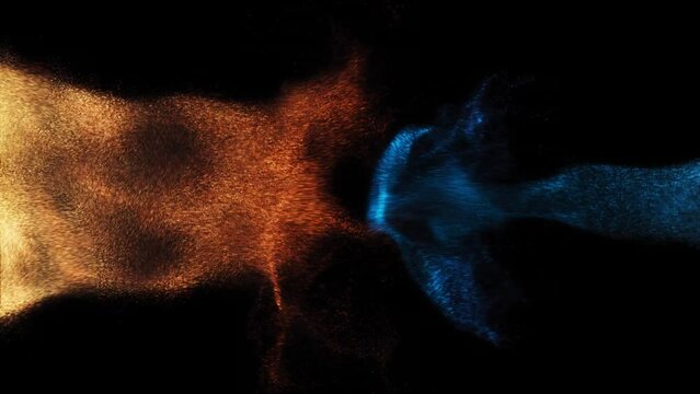 Abstract background liquid hot and cold energy particles sparkles turbulent flows colliding mixing