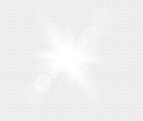 Solar glare.Glow isolated white transparent light effect set, lens flare, explosion, glitter, line, sun flash, spark and stars.
