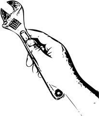 Vector illustration of a hand holding a wrench