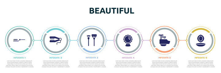 beautiful concept infographic design template. included teeth brush, straighten, make up brush, mirror reflection, hair washing sink, powder and mirror icons and 6 option or steps.