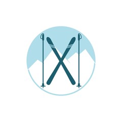 Ski equipment icon isolated on white background. Snow ski and a stick icon