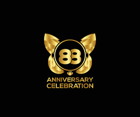 88th anniversary celebration day with gold color Light bright modern logo Design element