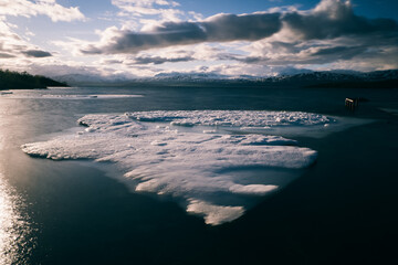 Ice floating on arctic lake 