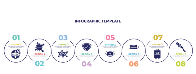Fototapeta premium concept infographic design template. included worldwide, coronavirus, infection, protected, face mask, hygiene mask, suitcase, dropper icons and 8 option or steps.