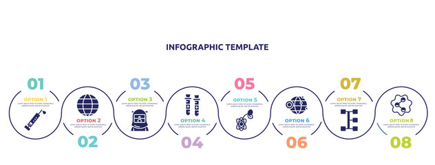 concept infographic design template. included vaccine, world, safety suit, blood sample, biology, website, transmission, social icons and 8 option or steps.