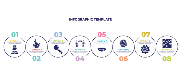 concept infographic design template. included nurse, rash, magnifying glass, keep distance, lips, , contagious, dermatitis icons and 8 option or