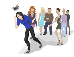 Obraz premium Avpd, avoidant personality disorder. Woman is escaping meeting with people, she experiences severe social anxiety
