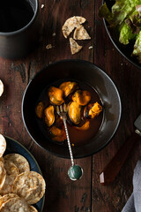 Pickled mussels. Typical tapa of Spanish cuisine.
