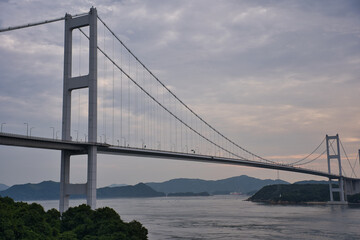 来島海峡大橋, しまなみ、橋, 桑,建築, 海, 空,雲
