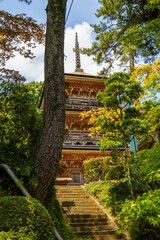 青い空と神社の塔