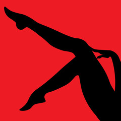 vector digital illustration female legs with hand on a red background	