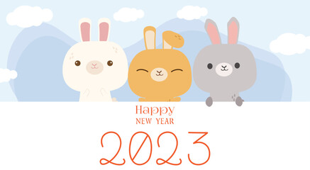 Obraz na płótnie Canvas Chinese New Year 2023, the year of the rabbit, red and gold line art characters, simple hand-drawn Asian elements with craft (Chinese translation: Happy Chinese New Year 2023, year of the rabbit).