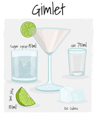 Gimlet Cocktail Illustration Recipe Drink with Ingredients