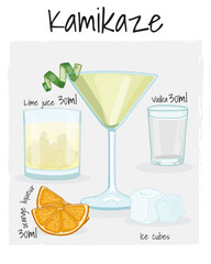 Kamikaze Cocktail Illustration Recipe Drink with Ingredients
