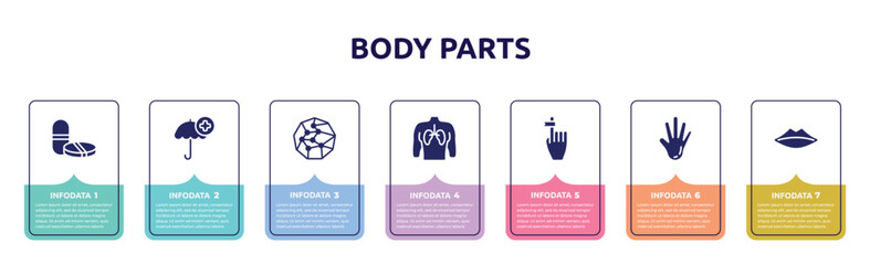 body parts concept infographic design template. included tablet and capsule medications, umbrella with plus, spheres connected by, human with focus on the lungs, hand finger with a ribbon, hand