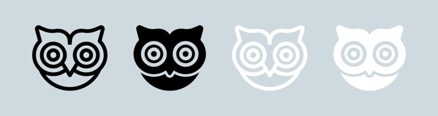 Obraz premium Owl icon set in black and white colors. Bird signs vector illustration.