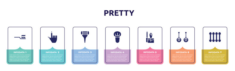 pretty concept infographic design template. included tooth brush, finger with nail, women razor, blush brush, manicure, two earrings, cotton swabs icons and 7 option or steps.