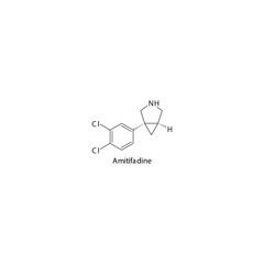 Amitifadine molecule flat skeletal structure, SNDRI - Serotonin norepinephrine dopamine reuptake inhibitor. Vector illustration on white background.