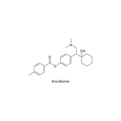 Ansofaxine molecule flat skeletal structure, SNDRI - Serotonin norepinephrine dopamine reuptake inhibitor. Vector illustration on white background.