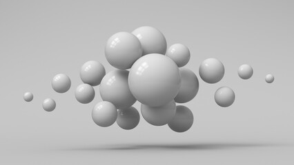 Illustration for advertising. Flying spheres on a white background. 3d rendering.