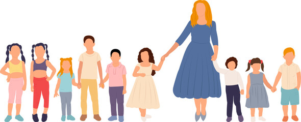 children and teacher in flat style, isolated, vector
