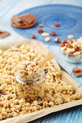 Homemade granola with nuts and chocolate