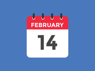 February 14 calendar reminder. 14th February daily calendar icon template. Vector illustration 
