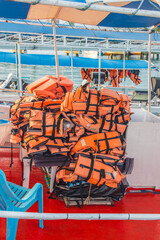 Protective life jackets on a tour boat