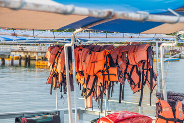 Protective life jackets on a tour boat