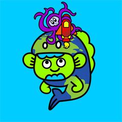 Fototapeta premium alien fish with rocket