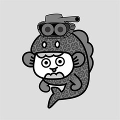 cartoon fish with tank