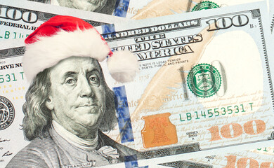 Obraz na płótnie Canvas Christmas gift US dollar money cash background