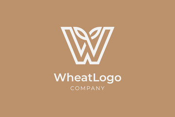 Wheat Logo, letter W with wheat combination, usable for brand and company logos, flat design logo template, vector illustration