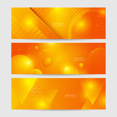 Orange technology digital banner design. Science, medical and digital technology header. Geometric abstract background with tech design. Molecular structure and communication vector illustration.
