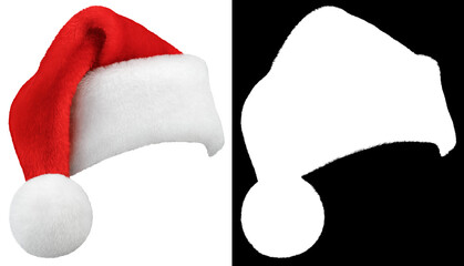 Santa Claus hat or christmas red cap isolated on white background with high quality clipping mask...