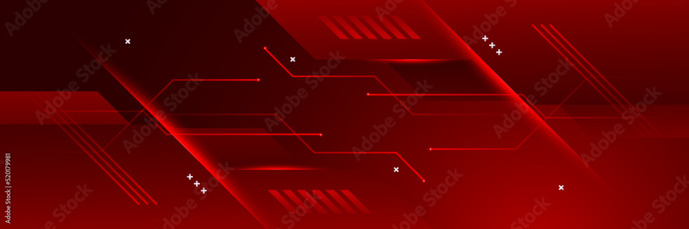Wall mural red technology digital banner design. science, medical and digital technology header. geometric abst