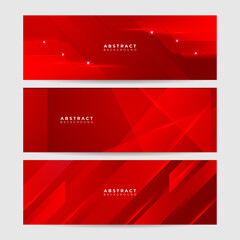 Fototapeta premium Red technology digital banner design. Science, medical and digital technology header. Geometric abstract background with tech design. Molecular structure and communication vector illustration.