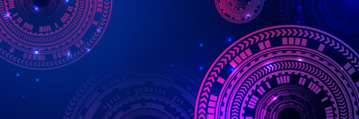 Wide Abstract modern futuristic, technology background. Hi tech digital communication. Circuit board technology background. Electronic motherboard. blue technology digital banner design