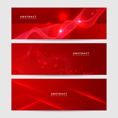 Red technology digital banner design. Science, medical and digital technology header. Geometric abstract background with tech design. Molecular structure and communication vector illustration.