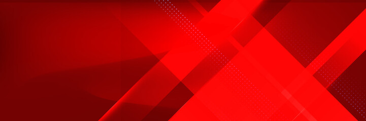 Obraz premium Red technology digital banner design. Science, medical and digital technology header. Geometric abstract background with tech design. Molecular structure and communication vector illustration.