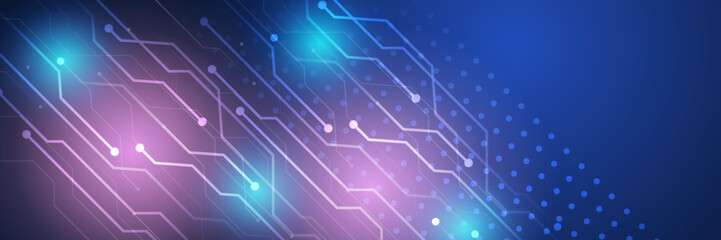 Artificial intelligence tech background. Digital technology, deep learning and big data concept. Abstract visual for screen template. Geometric artificial intelligence tech backdrop.