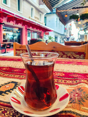 Traditional Turkish tea in a cafe in Istanbul