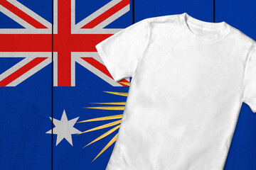 Fototapeta premium Patriotic t-shirt mock up on background in colors of national flag. Australia