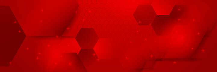 Modern red abstract banner background. Red banner template vector illustration with 3d overlap layer and geometric wave shapes. Futuristic technology digital abstract red colorful design banner.